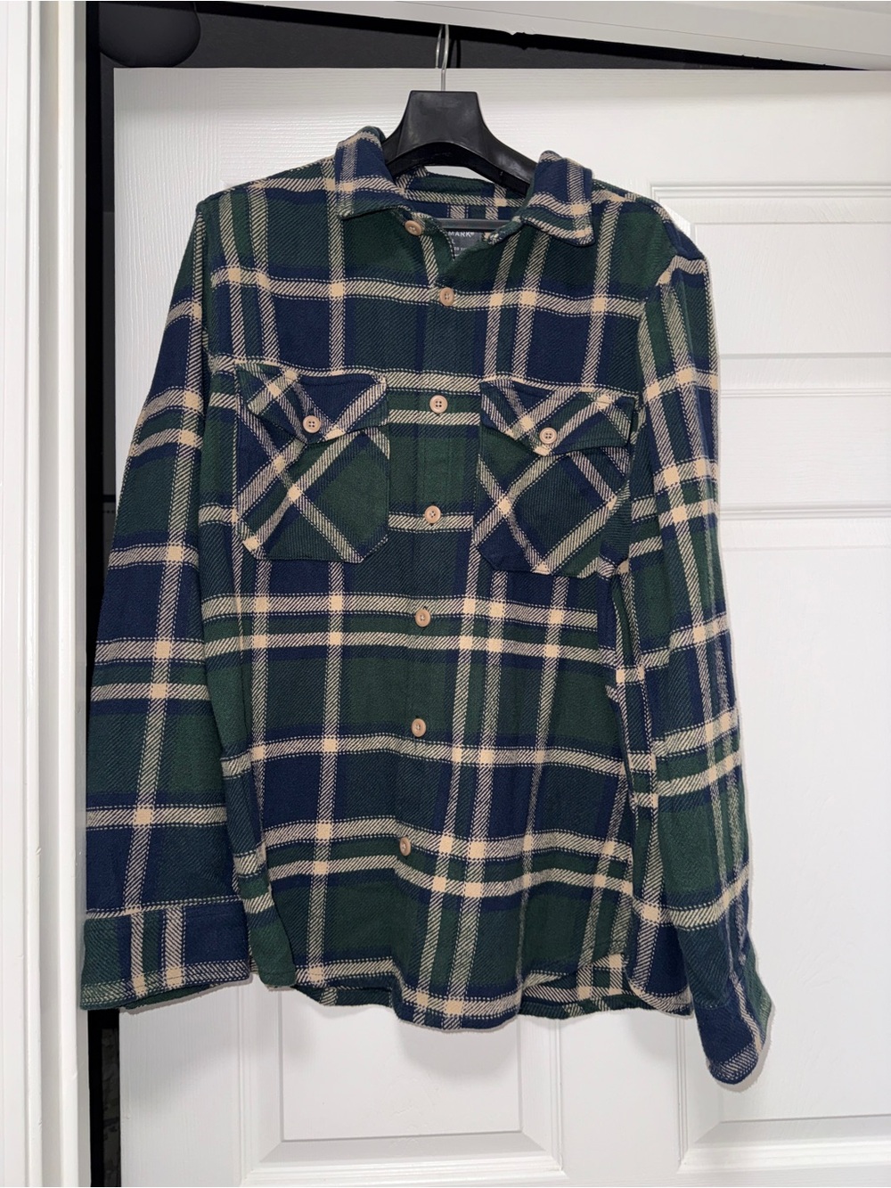 Primark Green, Navy & Cream Plaid Button-Up Shirt Jacket